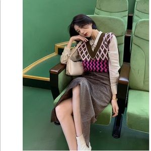 Plaid V Neck Knit Vest